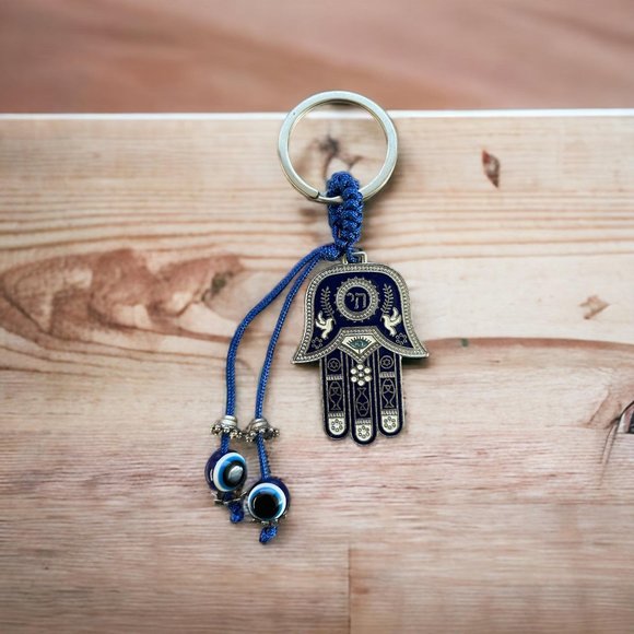 FLAPI Blue Evil Eye For Good Luck Hamsa Keychain - Picture 3 of 3